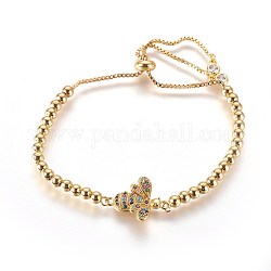 Verstellbare Messing Zirkonia Slider Armbänder, Bolo-Armbänder, mit Kastenketten und runden Perlen, Bienen, golden, Farbig, 10-1/4 Zoll (26 cm)