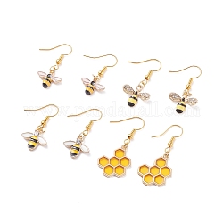 Emaille-Ohrringe mit Bienenmotiv, Insektenohrringe aus Messing für Frauen, golden, Mischfarbe, 32 mm, Stift: 0.5 mm