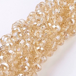 Faceted Rondelle Electroplate Glass Beads Strands for Necklace Making, Pale Goldenrod, 10x8mm, Hole: 1mm, about 72pcs/strand, 22.4 inch
