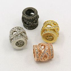 Perles européennes en laiton avec zircone cubique, colonne, clair, couleur mixte, 9x10mm, Trou: 5.5mm