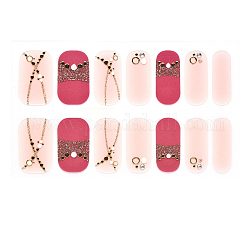 Envolturas de uñas ombre de cobertura completa, tiras de uñas de calle de color en polvo con purpurina, autoadhesivo, para decoraciones con puntas de uñas, rosa brumosa, 24x8mm, 14pcs / hoja