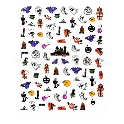 Halloween Nail Stickers, Self-Adhesive Skull Bat Haunted House Nail Design Art, for Nail Toenails Tips Decorations, Halloween Themed Pattern, 13x9cm