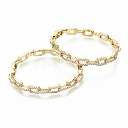 Brass Micro Pave Clear Cubic Zirconia Bangles, Nickel Free, Cable Chain Shape, Real 16K Gold Plated, Inner Diameter: 2-1/4x1-2 inch(5.8x5.1cm), 8mm