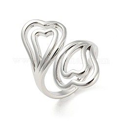 Латунные открытые кольца манжеты, полые сердца, платина, внутренний диаметр: 17 мм