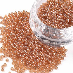 12/0 Grade A Round Glass Seed Beads, Transparent Colours Lustered, Goldenrod, 2x1.5mm, Hole: 0.3mm, 4800pcs/50g