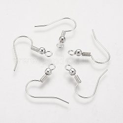 Brass Earring Hooks, Ear Wire, with Horizontal Loop, Nickel Free, Silver Color Plated, 19mm, Hole: 1.5mm, Pin: 0.7mm