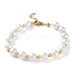 Bracelet de perles rondes en plastique, avec placage sous vide 304 fermoir en acier inoxydable, or, 7-1/8 pouce (18 cm)