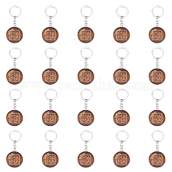 Chgcraft 20 pièces mamans- porte-clés en bois gravé porte-clés pendentif rond plat en bois gravé avec fer trouver porte-clés accessoire pour cadeau de fête des mères, brun coco