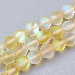 Synthetische Mondstein Perlen Stränge, holographische Perlen, gefärbt, matt, Runde, golden, 10 mm, Loch: 1.2 40 mm Stück / Strang, 15.7 Zoll