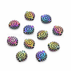 Rack Plating Rainbow Color Alloy Beads, Cadmium Free & Nickel Free & Lead Free, Flat Round with Spiral, 10x9.5x3mm, Hole: 1.5mm