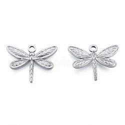 201 Stainless Steel Pendants, Dragonfly, Stainless Steel Color, 20x25x2mm, Hole: 2mm
