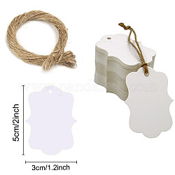Kraft Paper Gift Tags, Hange Tags, with Hemp Rope, for Arts, Crafts and Food, White, Tag: 5x3cm, 101pcs/bag