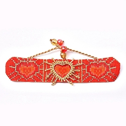 Bracelets ajustables tressés de perles de rocaille en verre, ovale avec le coeur, rouge-orange, 1-5/8 pouce ~ 3-1/2 pouces (4.3~9.1 cm)