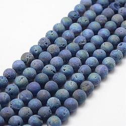 Chapelets de perles de cristal de quartz naturel électrolytique, cristal géode druzy, ronde, bleu marine, 8mm, Trou: 1mm, Environ 50 pcs/chapelet, 15.3 pouce (39 cm)