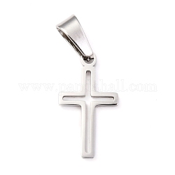 304 Stainless Steel Pendants, Hollow, Cross, Stainless Steel Color, 19.5x11x1.2mm, Hole: 3.5x7mm