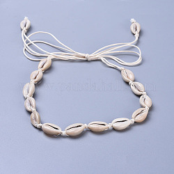 Collane di perline con perline di conchiglie di ciprea regolabile, con cordoncini di cotone cerato, verga d'oro pallido, 35.8 pollice (91 cm)
