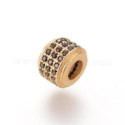 Perline zirconi micro pave  in ottone, colonna, oro, 9x6.6mm