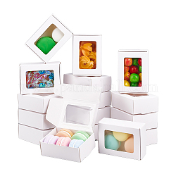 Boîtes de bonbons en papier, boîte de boulangerie, avec fenêtre transparente en pvc, pour la fête, mariage, douche de bébé, rectangle, blanc, 8.7x6.2x3 cm