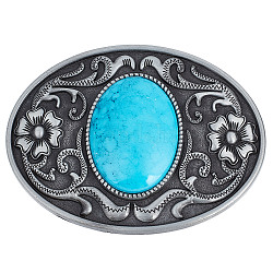 GORGECRAFT Turquoise Stone Buttons 90×66Mm Belt Buckles Men American Western Cowboy Indian Elements Vintage Turquoise Belt Buckle Oval with Flower for Men's Belt, Antique Silver