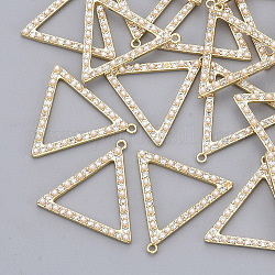Colgantes de rhinestone, Con perlas de imitación de plástico abs y colgantes de latón chapado en oro real, sin níquel, triángulo, cristal, 18mm, agujero: 23.5x24.5x3 mm