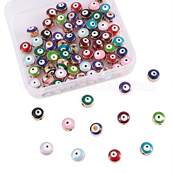 72pcs 12 Farben Legierungs-Emaille-Perlen, Spalte mit bösem Auge, Mischfarbe, 8x6~7 mm, Bohrung: 1 mm, 6 Stk. je Farbe