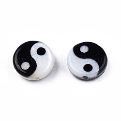 Perline stampate con conchiglia d'acqua dolce naturale, yin yang modello, nero, bianco, 8x2.5mm, Foro: 0.9 mm