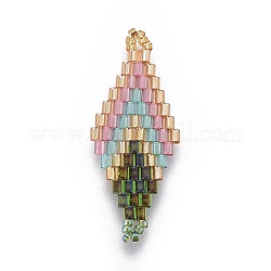 Liens de perles de rocaille japonaises miyuki & toho, motif de tissage, losange, colorées, 32.5~33x12.5~13.5x1.7mm, Trou: 1.2~1.5mm
