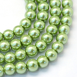 Abalorios de abalorios redondas de abalorios de vidrio perlado pintado para hornear, verde lima, 10~11mm, agujero: 1.5 mm, aproximamente 85 pcs / cadena, 31.4 pulgada 1.5 mm