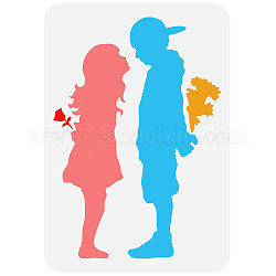 FINGERINSPIRE Girl Boy Banksy Stencil 8.3x11.7inch Reusable Banksy Boy Meets Girl Stencil DIY Art Girl Boy with Flower Painting Template Banksy Theme Stencil for Painting on Wood, Wall and Furniture