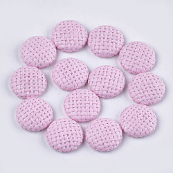 Cabujones de paja hechos a mano, con fondo de aluminio, plano y redondo, Platino, rosa perla, 17.5~18x4.5mm