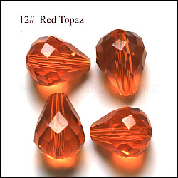 Imitazione branelli di cristallo austriaco, grado aaa, sfaccettato, goccia, arancione scuro, 8x10mm, Foro: 0.9~1 mm