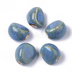 Perles en porcelaine manuelles, fantaisie porcelaine émaillée antique, gousse d'ail, bleu profond du ciel, 18~21x16~18.5x14~15mm, Trou: 2~2.5mm
