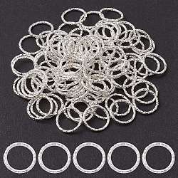 Anelli di collegamento ferro, texture, anello rotondo, senza saldatura, colore argento placcato, 12mm