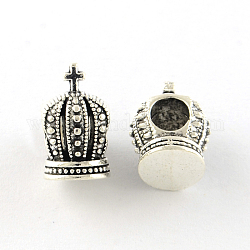 Couronne avec croix en alliage de style tibétain perles européennes, Perles avec un grand trou   , sans cadmium et sans plomb, argent antique, 14x10x8.5mm, Trou: 4.5mm, environ 414 pcs/1000 g