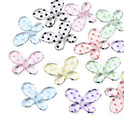 Transparente Acryl Perlen, Schmetterling mit Tupfenmuster, Mischfarbe, 23x29x5 mm, Bohrung: 1.6 mm