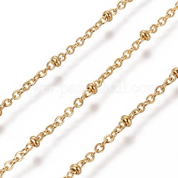Chaînes de câbles en 304 acier inoxydable, chaînes satellites, avec des perles de rondelle, avec bobine, soudé, or, lien: 2x1.7x0.4 mm, perles: 2.2x1 mm, environ 82.02 pied (25 m)/rouleau
