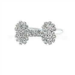 Bone Shape Brass Hair Bobby Pins, with Rhinestone, Hair Accessories for Pet, Crystal, 30mm