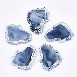 Perline di resina semi-forate, per ciondoli fare, fette di agata imitazione, Blue Steel, 39~40.5x31.5~32.5x4~5mm, mezzo buco: 1 mm