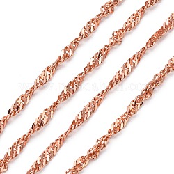 Brass Singapore Chains, Water Wave Chains, Soldered, Nickel Free, with Spool, Rose Gold, 3.5x1mm, about 82.02 Feet(25m)/roll