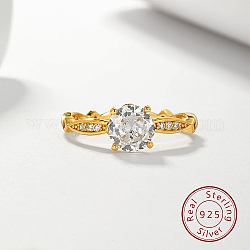 Fingerring mit klarem Zirkonia-Diamant, 925 Fingerring aus Sterlingsilber, golden, uns Größe 7 (17.3mm)