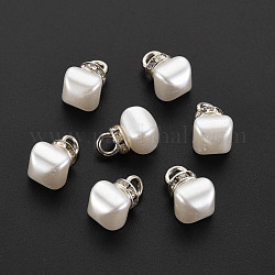 Abs de plástico imitación perla encantos, con anilla de latón platinado y strass de cristal, blanco cremoso, 13x8x8mm, agujero: 2.5 mm