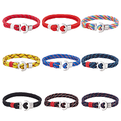 ANATTASOUL 9Pcs 9 Colors Survival Polyester Cord Bracelets Set with Alloy Anchor Clasps, Mixed Color, 8-1/2 inch(21.5cm), 1Pc/color