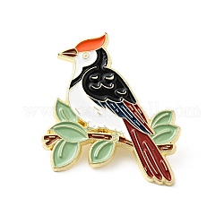 Bird with Branch Enamel Pin, Gold Plated Alloy Animal Badge for Backpack Clothes, Red, 29.5x27x1.5mm