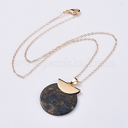 Cellulose Acetate (Resin) Pendant Necklaces, with Brass Cable Chains and Cardboard Jewelry Set Boxes, Flat Round, Real 18K Gold Plated, Black, 16.93 inch(43cm)