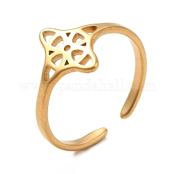 Ionenplattierung (ip) 304 Manschettenring aus Edelstahl, Offener Ring mit ausgehöhlter Blume für Frauen, golden, uns Größe 7 1/4 (17.5mm)