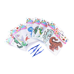 Kits de perles de fusible bricolage, avec des perles fusibles, abc pegboards en plastique, papier à motifs, papier à repasser et pincettes en plastique, dinosaure, couleur mixte