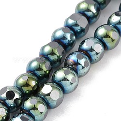 Chapelets de perles en hématite synthétique électrolytique sans magnétiques, facette, ronde, vert plaqué, 6~6.5x5~5.5mm, Trou: 1.4mm, Environ 73 pcs/chapelet, 15.59~15.75 pouce (39.6~40 cm)