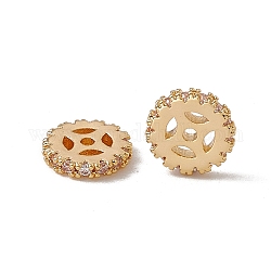 Perles intercalaires en zircone cubique transparentes pavées de laiton, plat rond, véritable 18k plaqué or, 8x1.5mm, Trou: 1.2mm