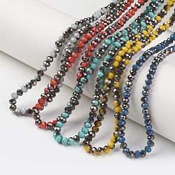 Chapelets de perles en verre opaque électrolytique, demi-plaqué noir, facette, rondelle, couleur mixte, 6x5mm, Trou: 1mm, Environ 85~88 pcs/chapelet, 16.1~16.5 pouce (41~42 cm)