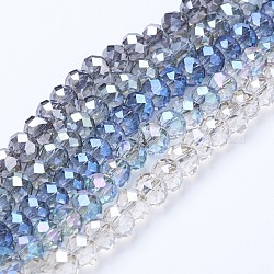 Electroplate Transparent Glass Beads Strands, Full Rainbow Plated, Faceted, Rondelle, Mixed Color, 6x5mm, Hole: 1mm, about 85~88pcs/strand, 16.1~16.5 inch(41~42cm)